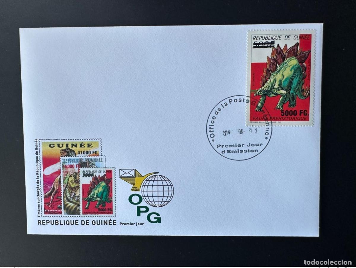 Sellos: Guinea 2009 Mi. 6774 FDC sobrecargada Sobreimpresi&oacute;n Dinosaurios 200 a&ntilde;os Charles Darwin