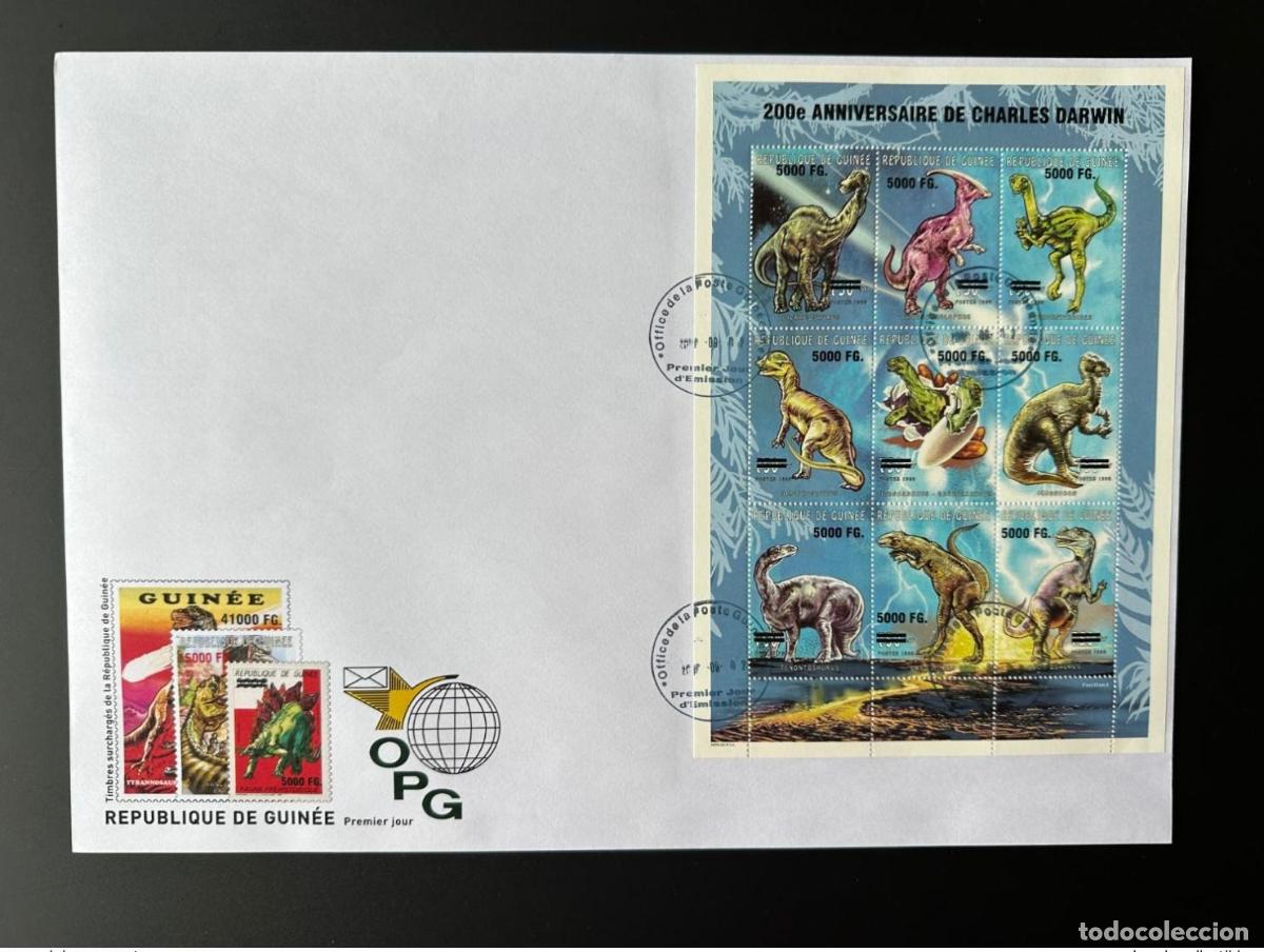 Sellos: Guinea 2009 FDC Mi. 6794 - 6802 dinosaurios sobrecargados Cumplea&ntilde;os de Charles Darwin