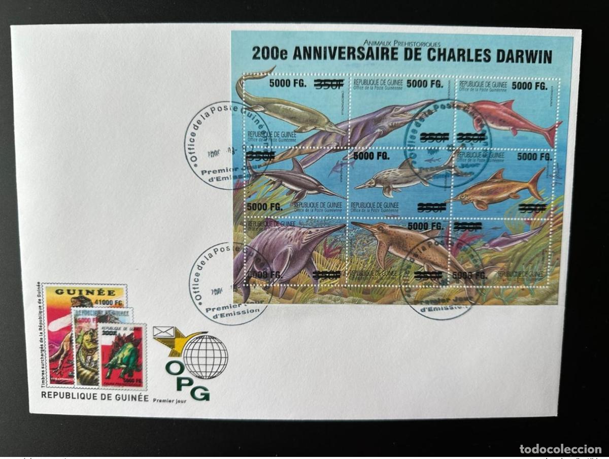 Sellos: Guinea 2009 FDC Mi. 6776 - 6784 dinosaurios sobrecargados Cumplea&ntilde;os Darwin