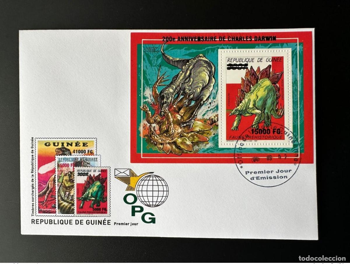 Sellos: Guinea 2009 FDC Mi. Bl. 1735 Dinosaurios sobrecargados cumplea&ntilde;os de Charles Darwin