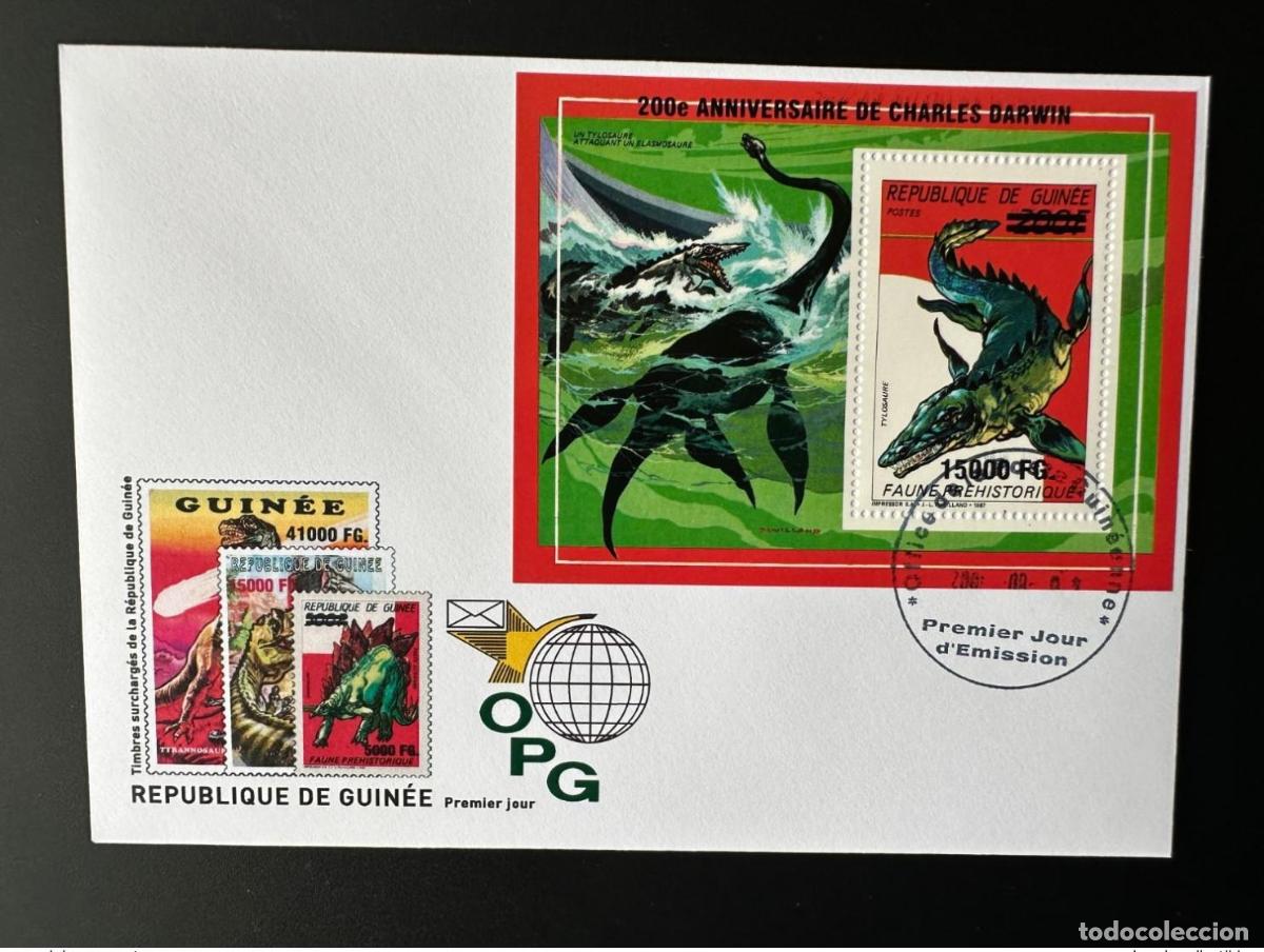 Sellos: Guinea 2009 FDC Mi. Bl. 1732 Dinosaurios sobrecargados cumplea&ntilde;os de Charles Darwin