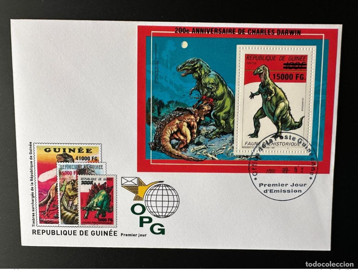 Sellos: Guinea 2009 FDC Mi. Bl. 1731 Dinosaurios sobrecargados cumplea&ntilde;os de Charles Darwin