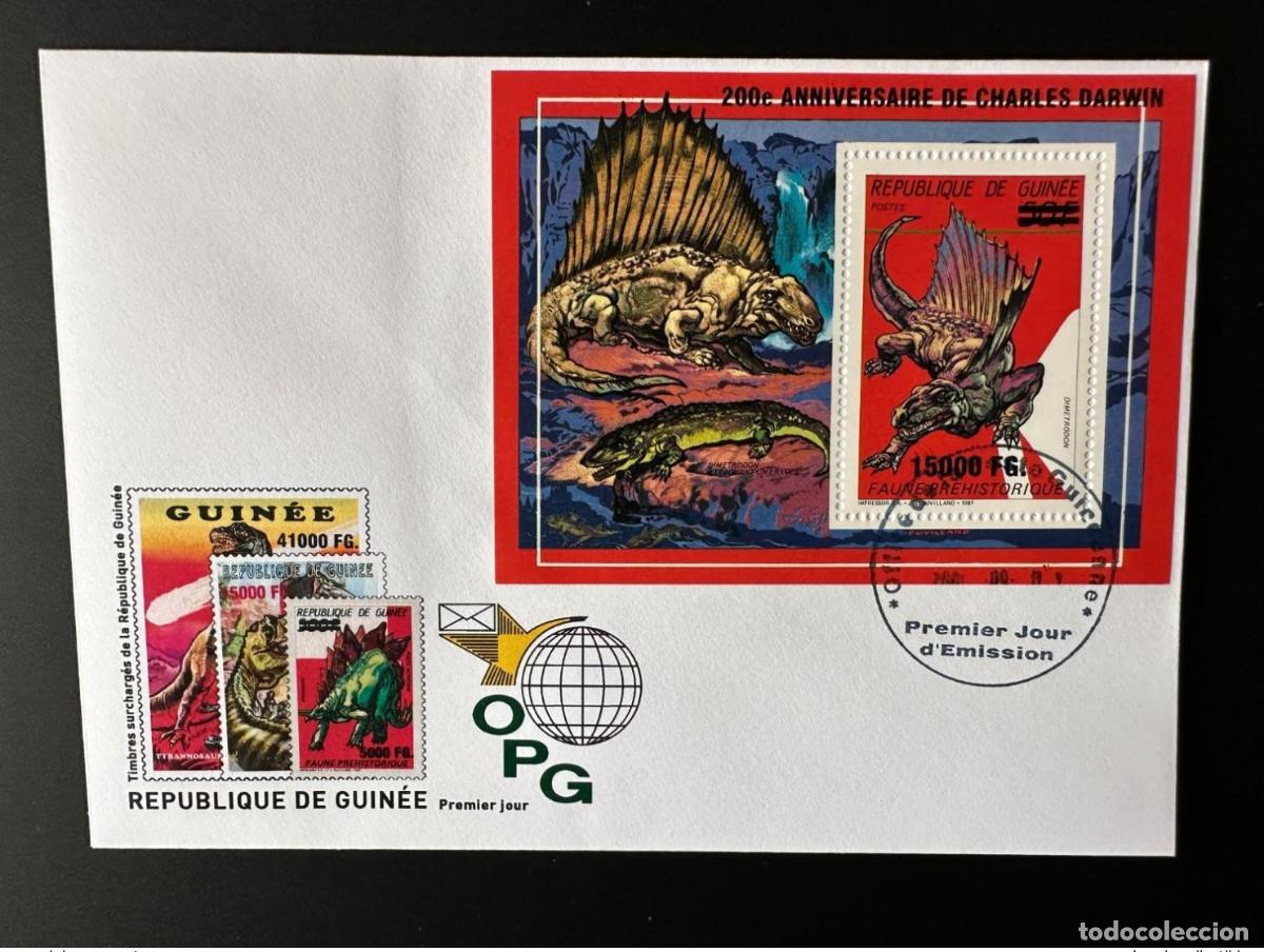 Sellos: Guinea 2009 FDC Mi. Bl. 1730 Dinosaurios sobrecargados Charles Darwin