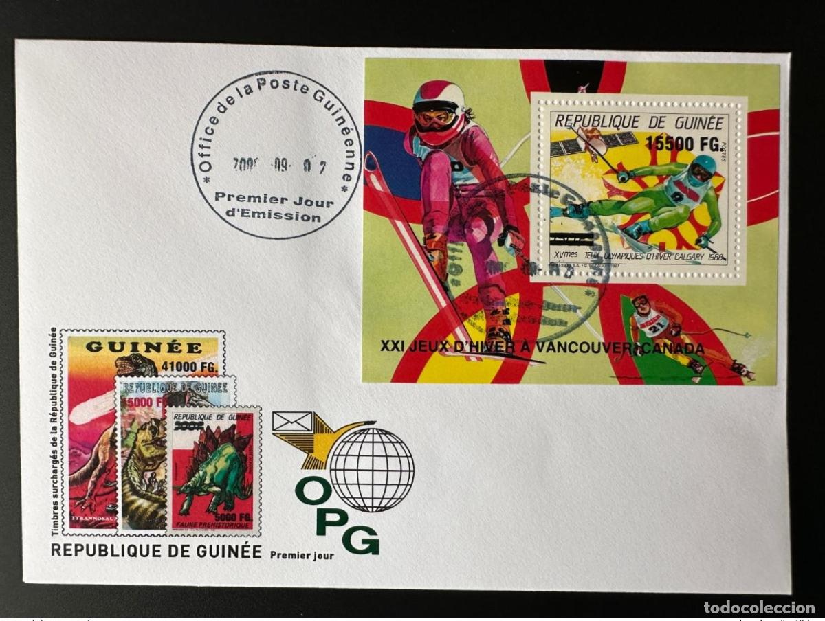 Sellos: Guinea 2009 FDC Mi. Bl. 1724 Sobrecargado Juegos Ol&iacute;mpicos Vancouver 2010 Esqu&iacute; de invierno