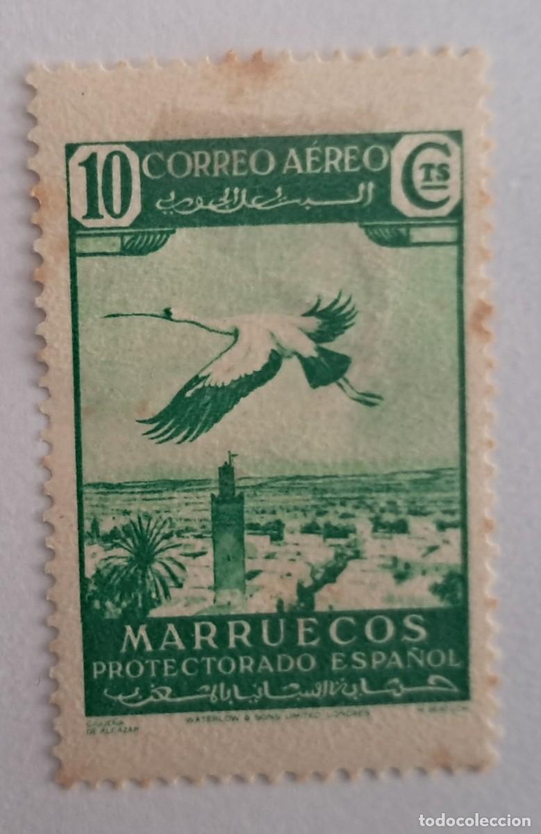 Sellos: MARRUECOS - PROTECTORADO ESPA&Ntilde;OL - A&Ntilde;O 1938 - 10 C&Eacute;NTIMOS - CORREO A&Eacute;REO - CIG&Uuml;E&Ntilde;A DE ALCAZAR.