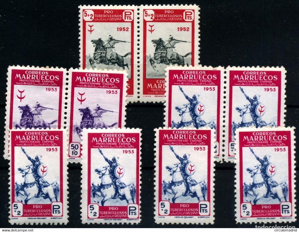 Sellos: Marruecos espa&ntilde;ol n&ordm; 365, 377/78. A&ntilde;o 1952/53.