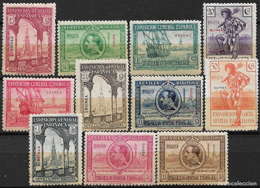 Sellos: GUINEA ESPA&Ntilde;OLA, 1929 Expos. Sevilla y Barcelona, EDIFIL n&ordm; 191 a 201 *, 198 (*)