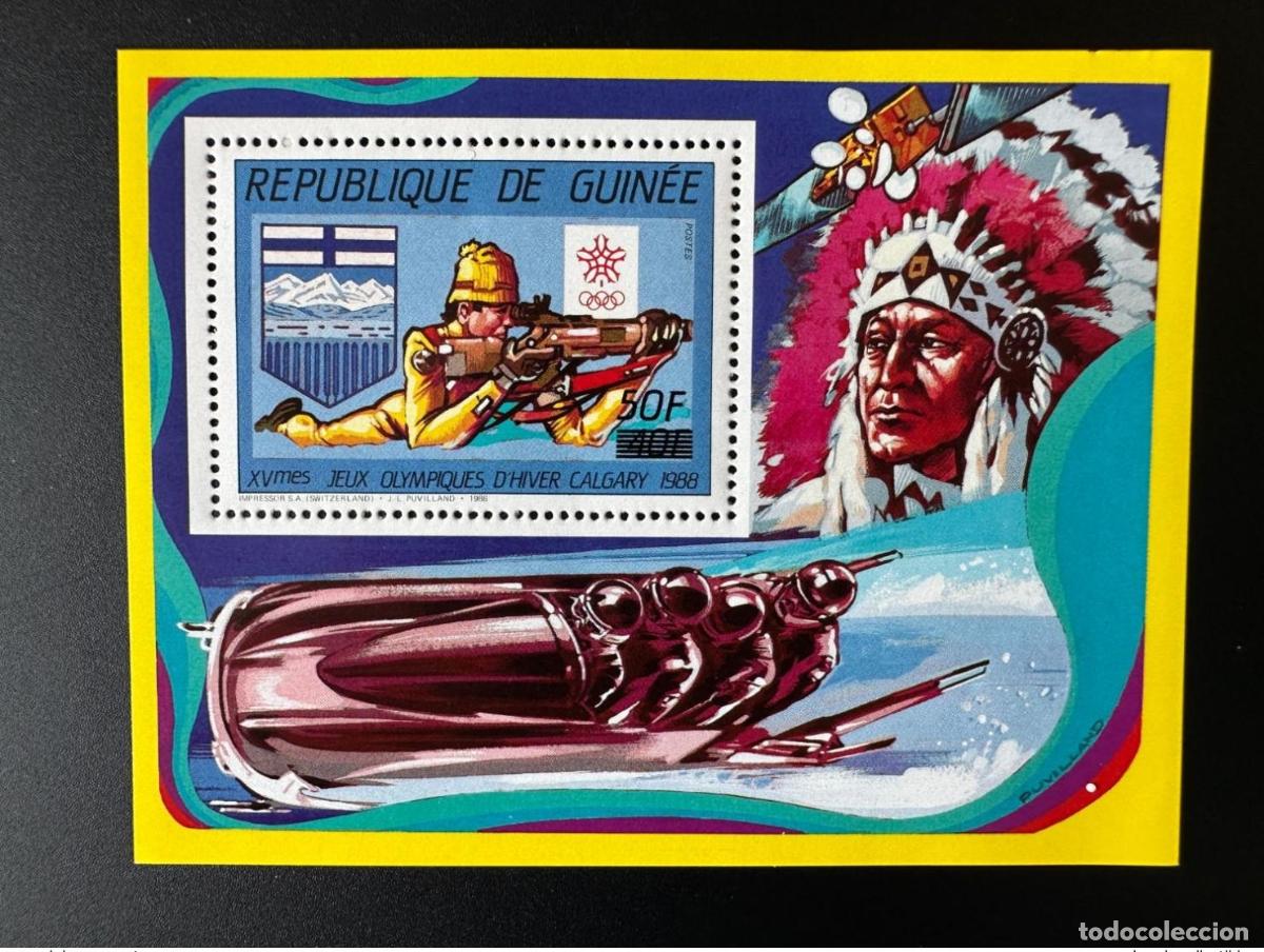 Sellos: Guinea 1987 Mi. Bl. 256 sobrecargado 50 F en los Juegos Ol&iacute;mpicos de Invierno Calgary 1988 40