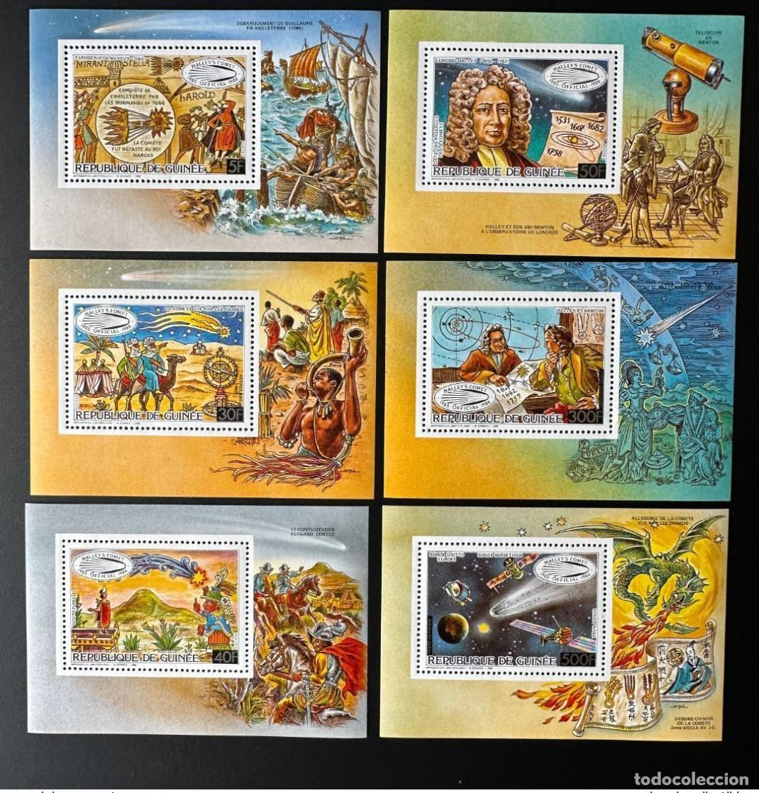 Sellos: Guinea 1986 Mi. Bl. 213 - 218 Un cometa espacial S/S junto al Halley