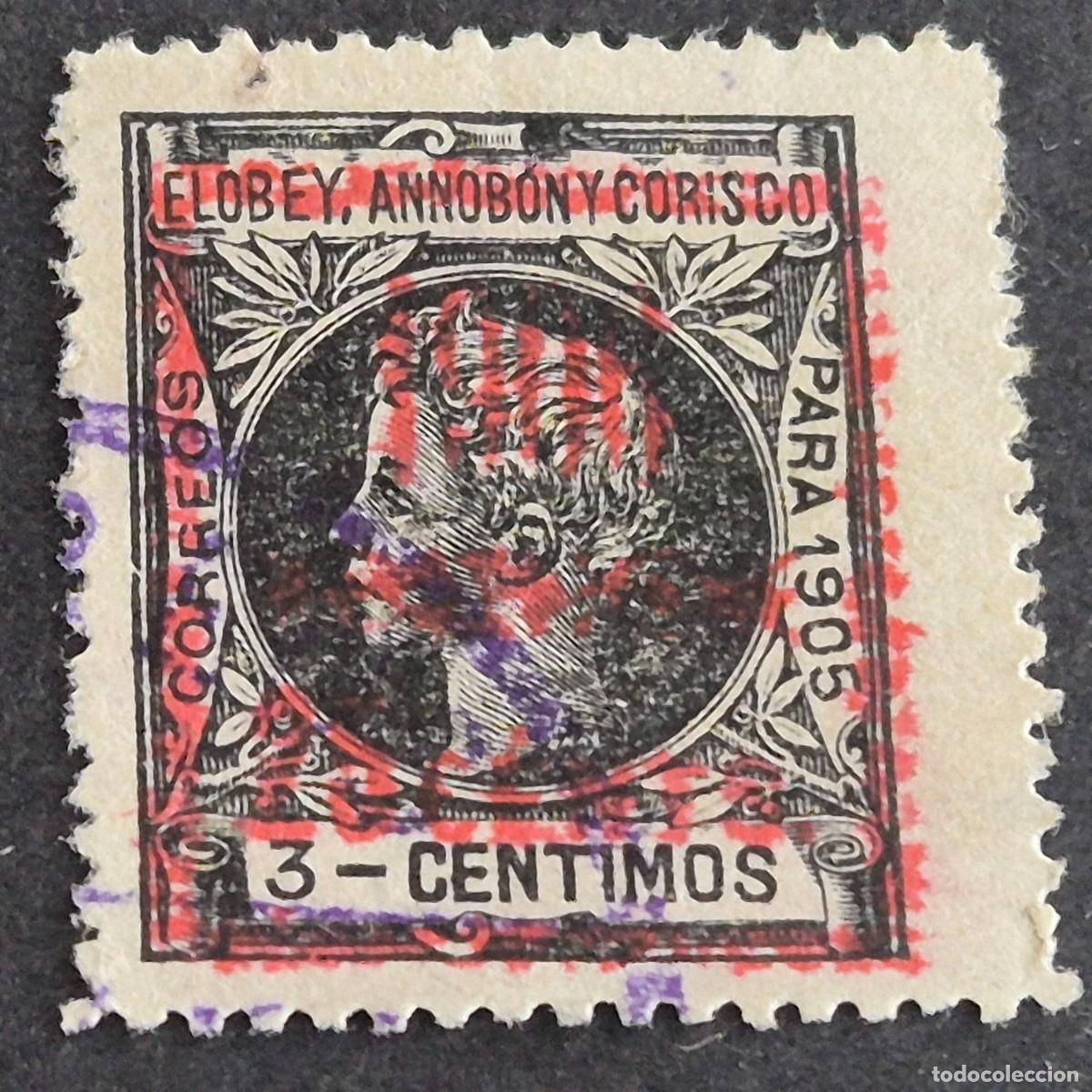 Sellos: ELOBEY, ANNOBON Y CORISCO, 1906, ALFONSO XIII HABILITADO, EDIFIL 34B, USADO, MARQUILLADO, (LOTE AR)
