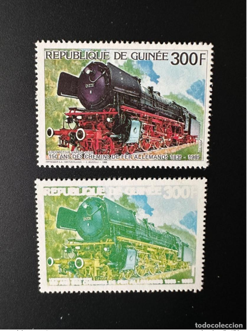 Sellos: Locomotora de vapor Guinea 1986 Mi. 1120 01220 Train VARIETE ERROR Faltan colores