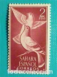 Sellos: SELLO - SAHARA - Aves - EDIFIL 185 - A&ntilde;o 1961 - 2 Pesetas - Lila ros&aacute;ceo -