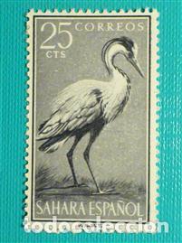 Sellos: SELLO - Espa&ntilde;a - Correos - SAHARA - Aves - EDIFIL 160 - 25 C&eacute;ntimos - A&ntilde;o 1959 - Violeta grisaceo