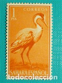 Sellos: SELLO - Espa&ntilde;a - Correos - SAHARA - Aves - EDIFIL 163 - 1 Peseta - A&ntilde;o 1959 - Naranja