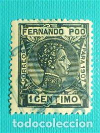 Sellos: SELLO - ESPA&Ntilde;A - Fernando Poo - Alfonso XIII - Edifil 152 - A&ntilde;o 1907 - 1 C&eacute;ntimo, Cts - Usado