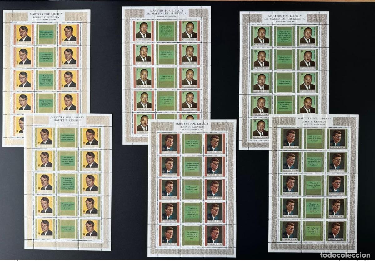 Sellos: Guinea 1968 Mi. 506 - 511 EN hojas tales. M&aacute;rtires de la libertad: Luther King Kennedy