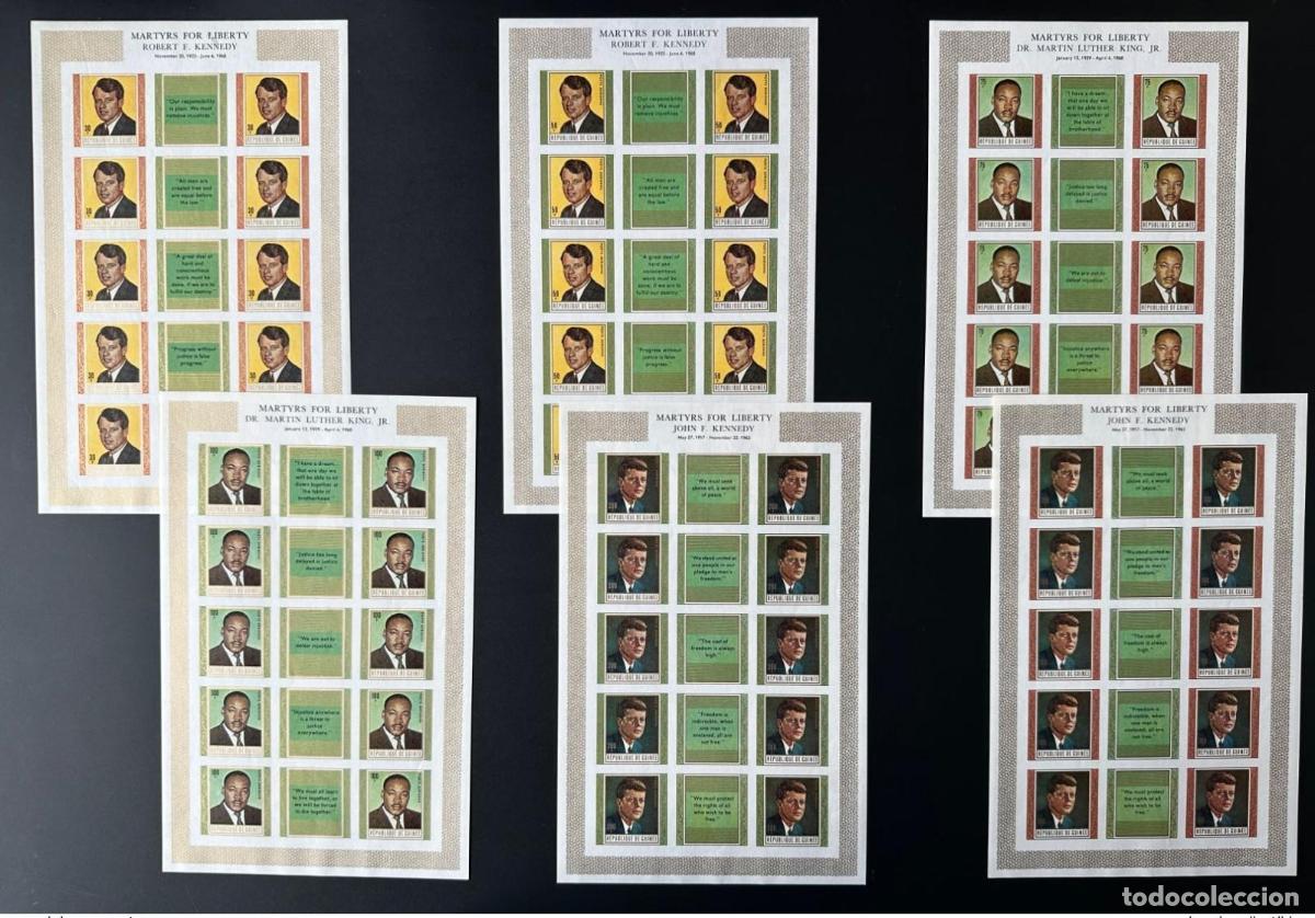 Sellos: Guinea 1968 Mi. 506 511 EN ND Sobreimpresi&oacute;n M&aacute;rtires Libertad Luther King Kennedy JFK