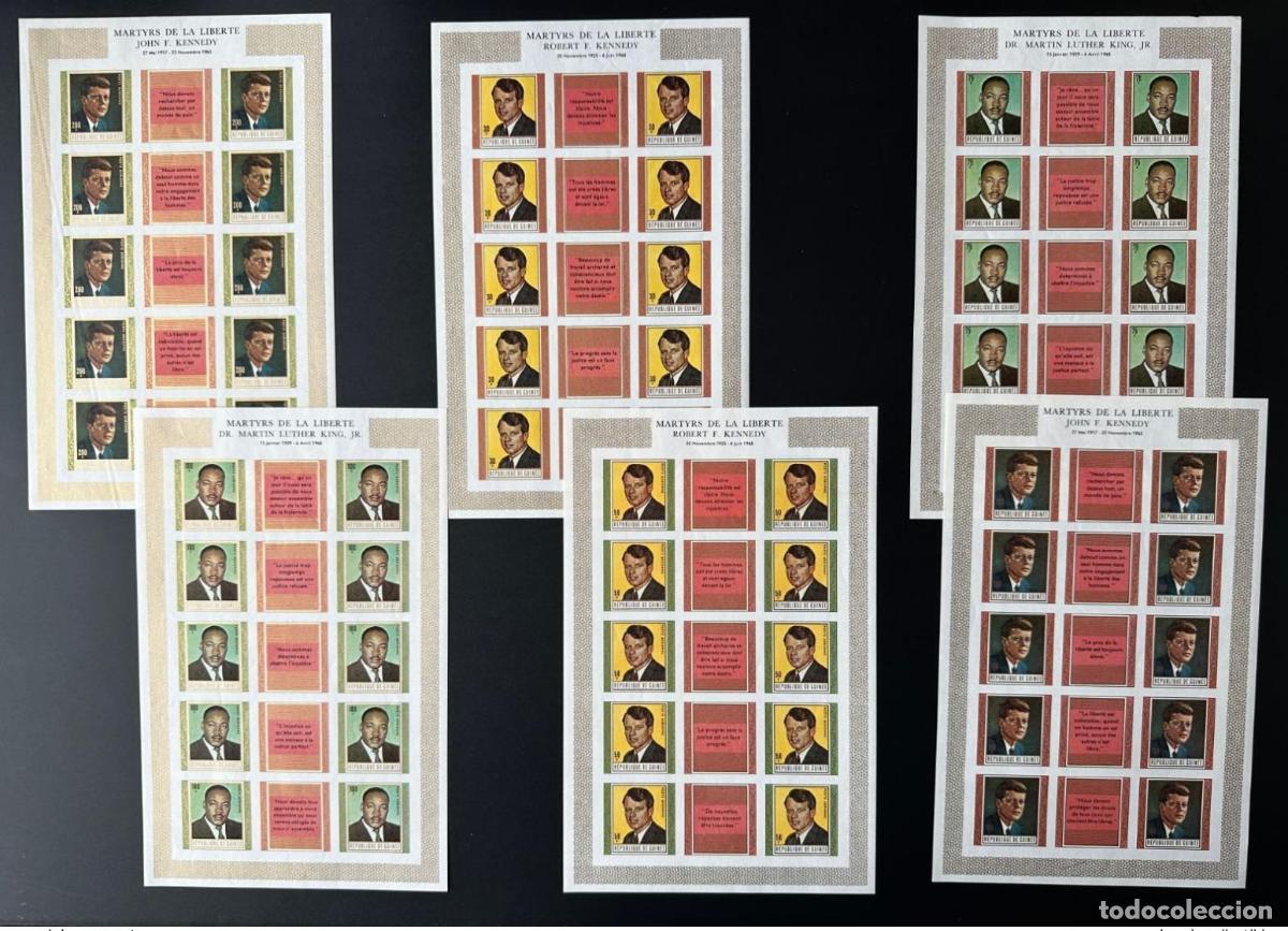 Sellos: Guinea 1968 Mi. 506 511 FR ND Sobreimpresi&oacute;n M&aacute;rtires Libertad Luther King Kennedy JFK