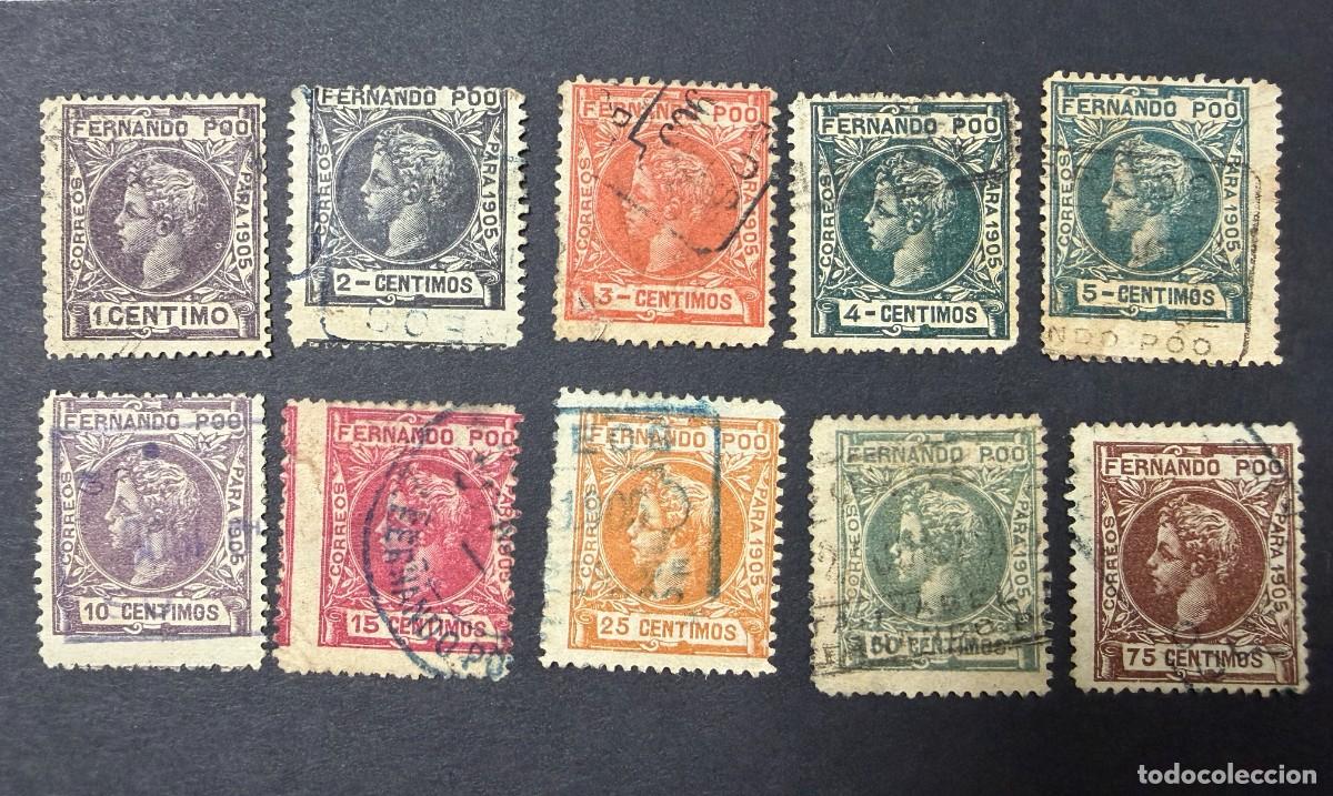 Sellos: FERNANDO POO, 1905. EDIFIL 136/145. REY ALFONSO XIII. USADOS.