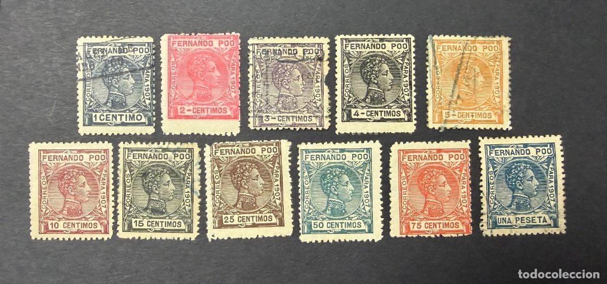 Sellos: FERNANDO POO, 1907. EDIFIL 152/162. REY ALFONSO XIII. NUEVOS Y USADOS