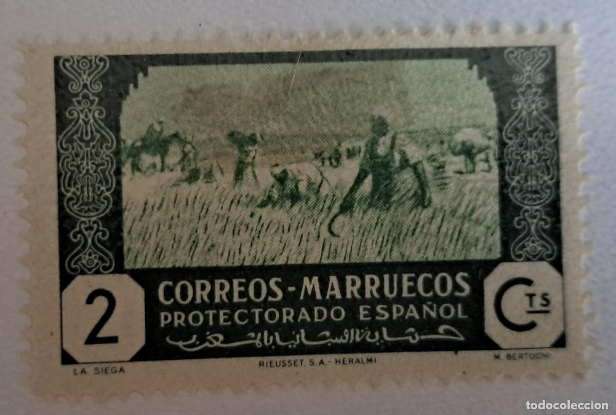Sellos: sello de Marruecos, protectorado Espa&ntilde;ol, La siega, 2 ctos.