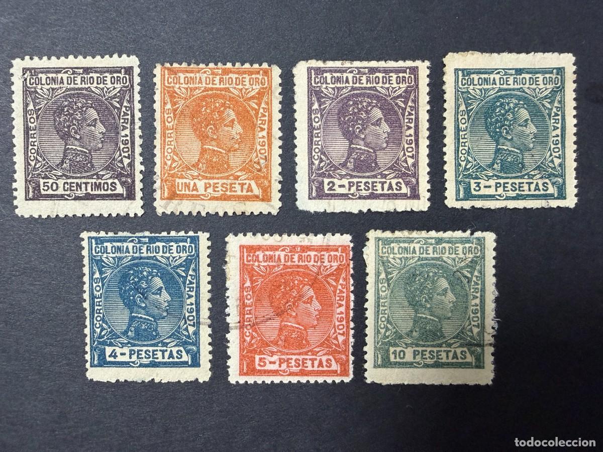 Sellos: RIO DE ORO, 1907. EDIFIL 26 + 28/33. REY ALFONSO XIII. USADOS