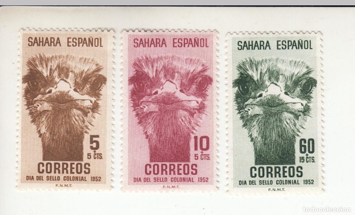 Sellos: SAHARA 1952 DIA DEL SELLO, SERIE COMPLETA 3 SELLOS NUEVOS CON FIJASELLOS