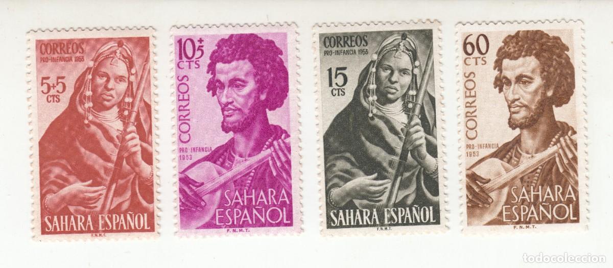 Sellos: SAHARA 1953 PRO INFANCIA, SERIE COMPLETA 4 SELLOS NUEVOS CON GOMA
