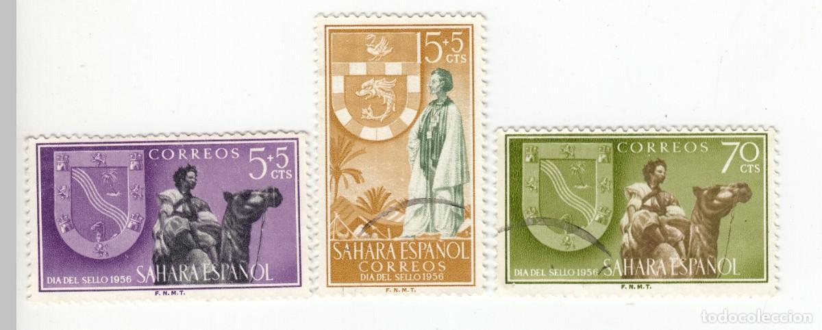 Sellos: SAHARA 1956 DIA DEL SELLO, SERIE COMPLETA 3 SELLOS
