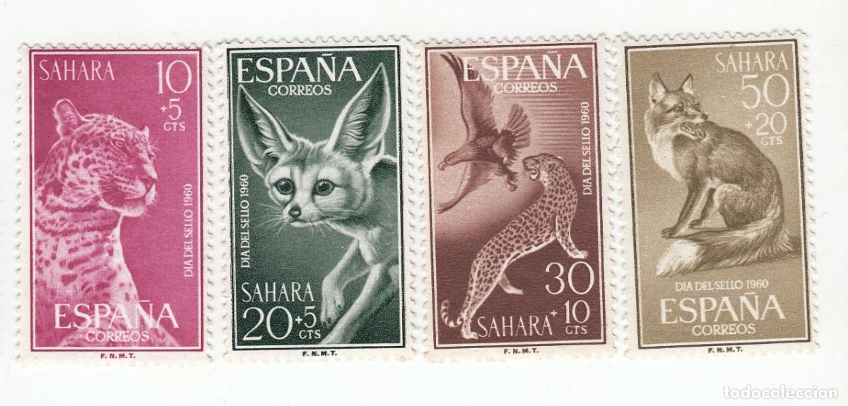 Sellos: SAHARA 1960 DIA DEL SELLO, SERIE COMPLETA 4 SELLOS. NUEVOS CON GOMA
