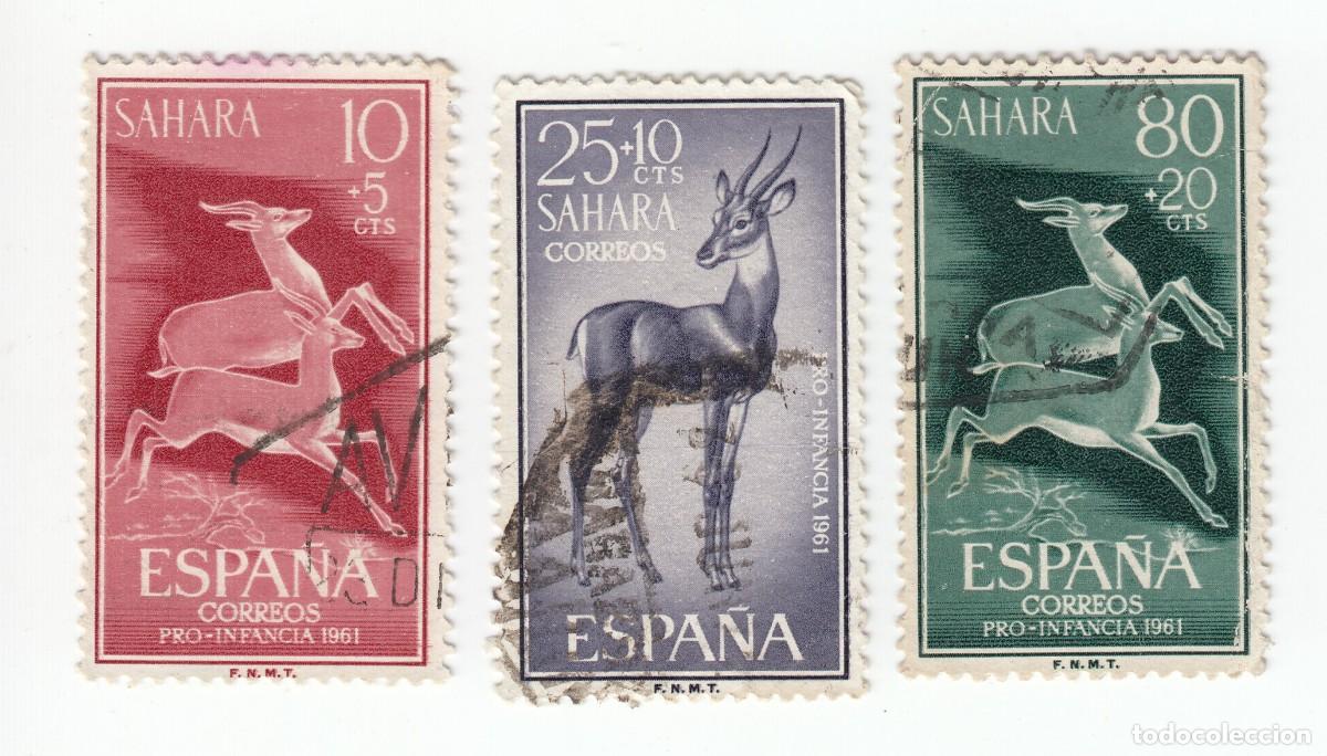 Sellos: SAHARA 1961 PRO INFANCIA, SERIE COMPLETA 3 SELLOS.