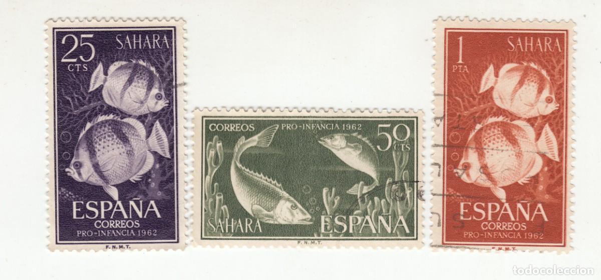 Sellos: SAHARA 1962 PRO INFANCIA, SERIE COMPLETA 3 SELLOS.