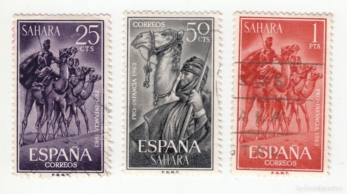 Sellos: SAHARA 1963 PRO INFANCIA, SERIE COMPLETA 3 SELLOS.