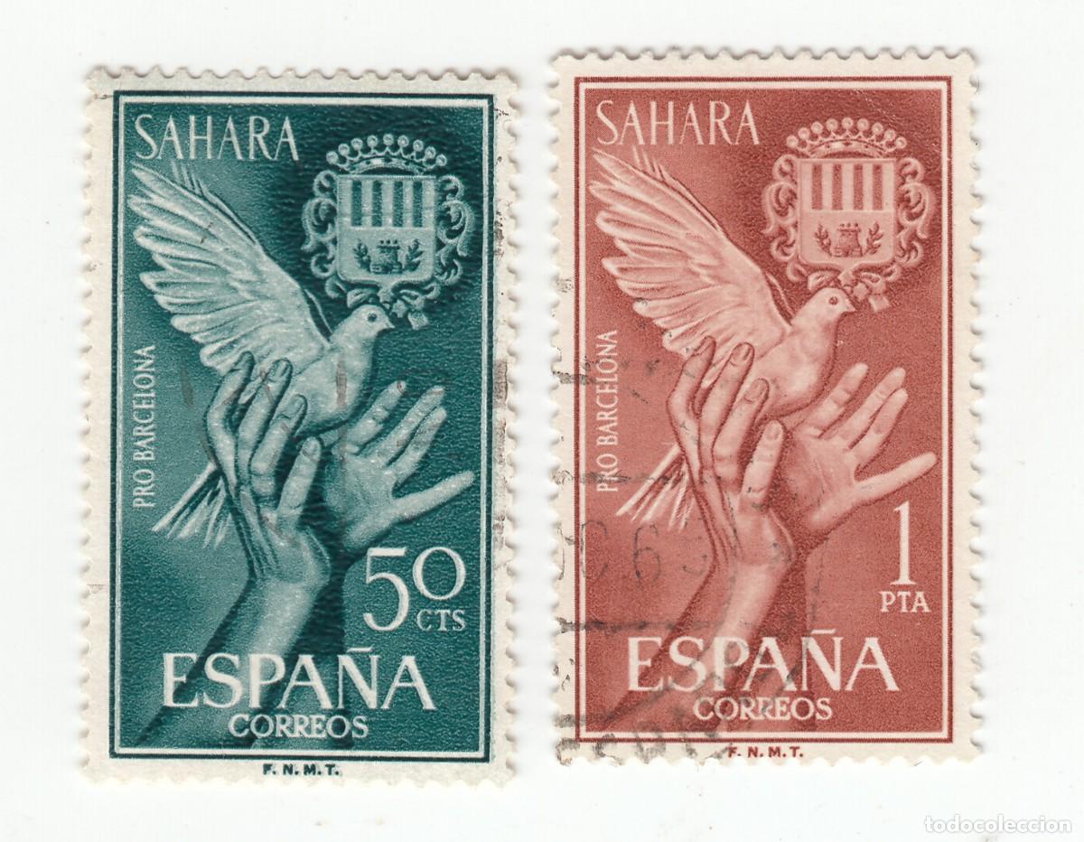 Sellos: SAHARA 1963 AYUDA A BARCELONA, SERIE COMPLETA 3 SELLOS.