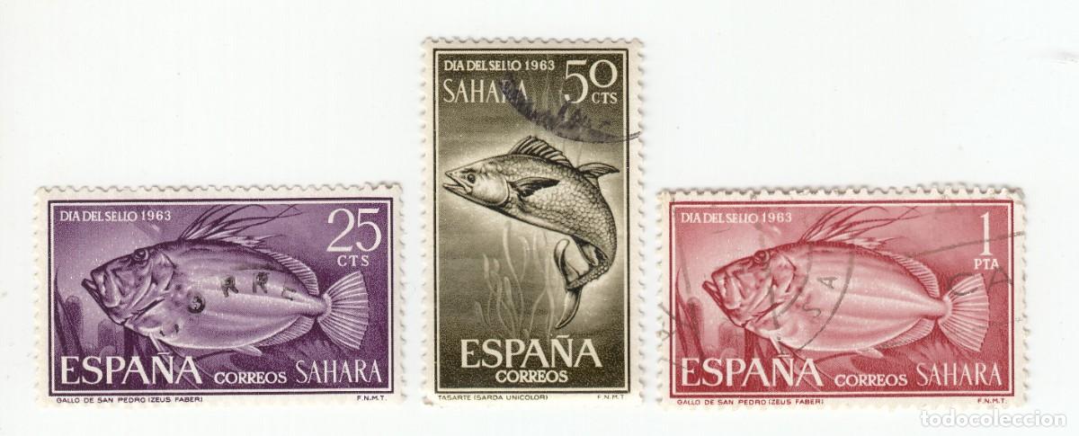 Sellos: SAHARA 1963 DIA DEL SELLO, SERIE COMPLETA 3 SELLOS.