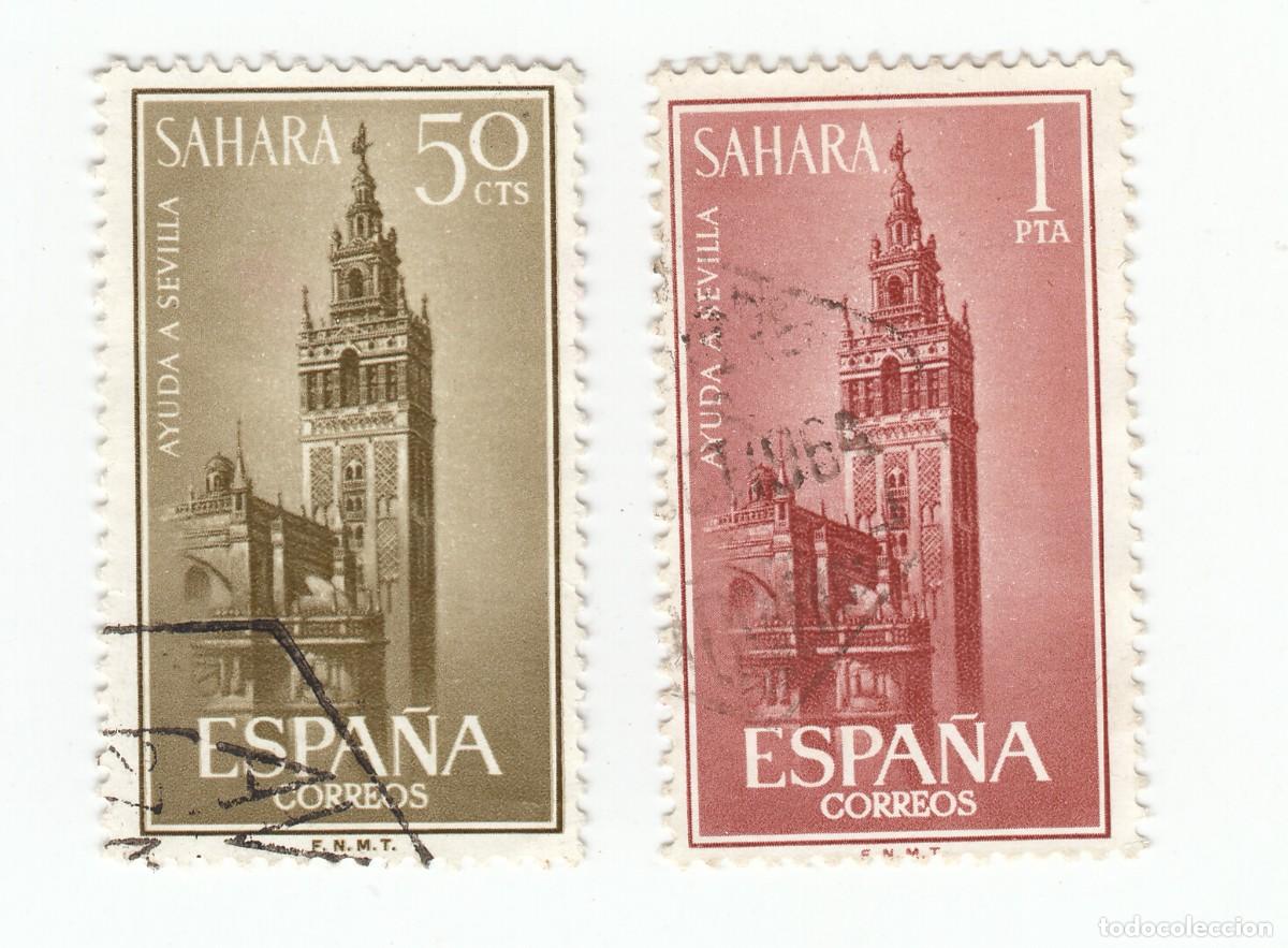 Sellos: SAHARA 1963 AYUDA A SEVILLA, SERIE COMPLETA 2 SELLOS.