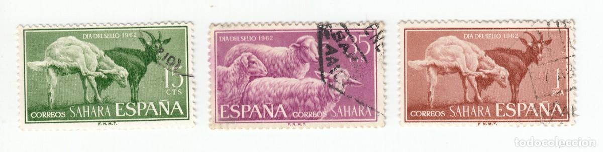 Sellos: SAHARA 1962 DIA DEL SELLO, SERIE COMPLETA 3 SELLOS.