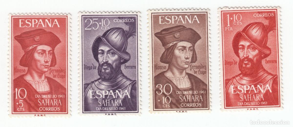Sellos: SAHARA 1961 DIA DEL SELLO, SERIE COMPLETA 4 SELLOS. NUEVOS CON GOMA