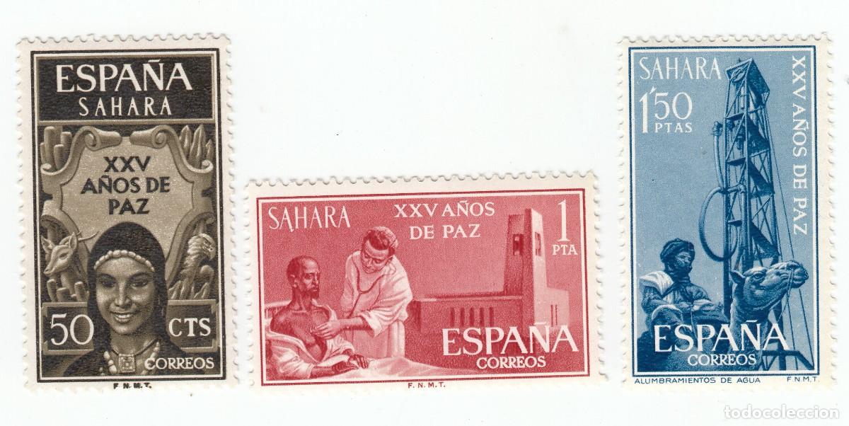 Sellos: SAHARA 1965 XXV A&Ntilde;OS DE PAZ, SERIE COMPLETA 3 SELLOS. NUEVOS CON GOMA