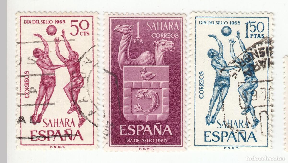 Sellos: SAHARA 1965 DIA DEL SELLO, SERIE COMPLETA 3 SELLOS.