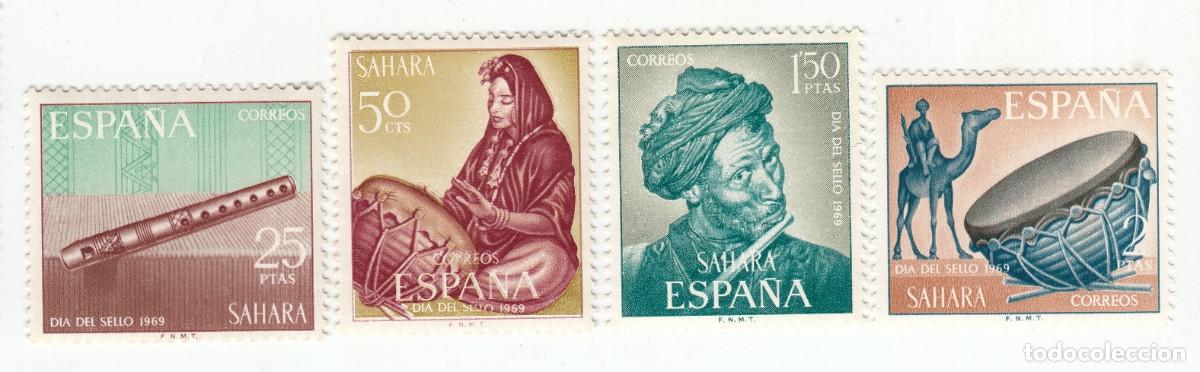 Sellos: SAHARA 1969 DIA DEL SELLO, SERIE COMPLETA 4 SELLOS. NUEVOS CON GOMA