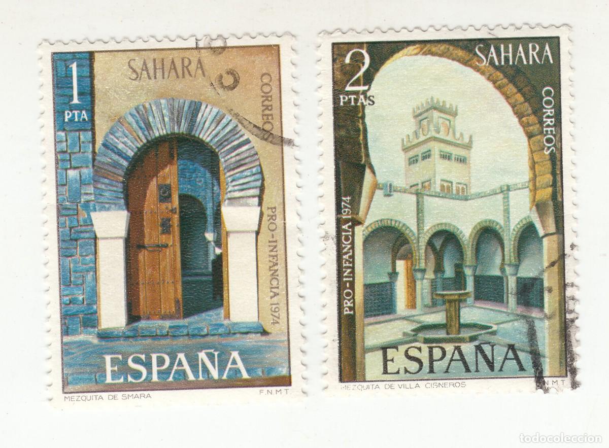 Sellos: SAHARA 1974 PRO INFANCIA MEZQUITAS. SERIE COMPLETA 2 SELLOS