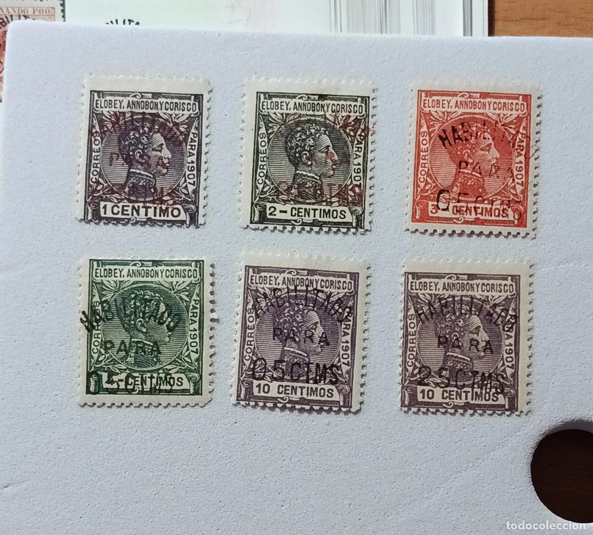 Sellos: Sellos Elobey, Annob&oacute;n y Corisco 1908-1909, Edifil 50A/ 50F serie completa y nueva