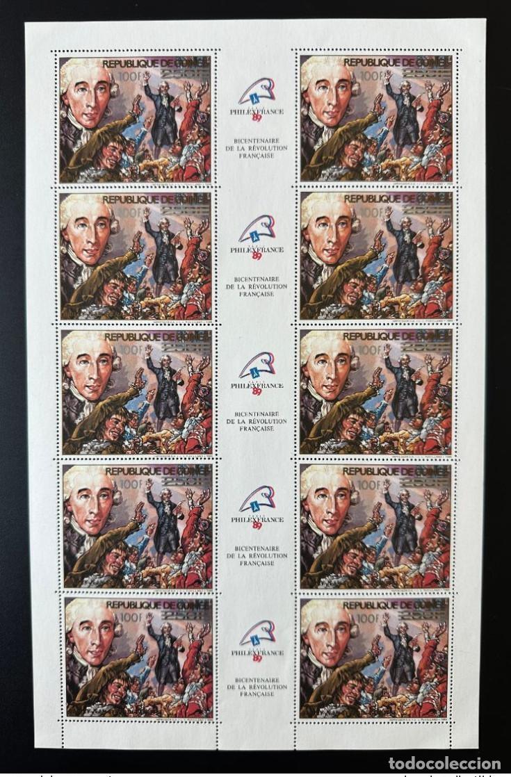 Sellos: Guinea 1991 Mi. 1324 hoja sobrecargada Revoluci&oacute;n Francesa Philexfrance 1989