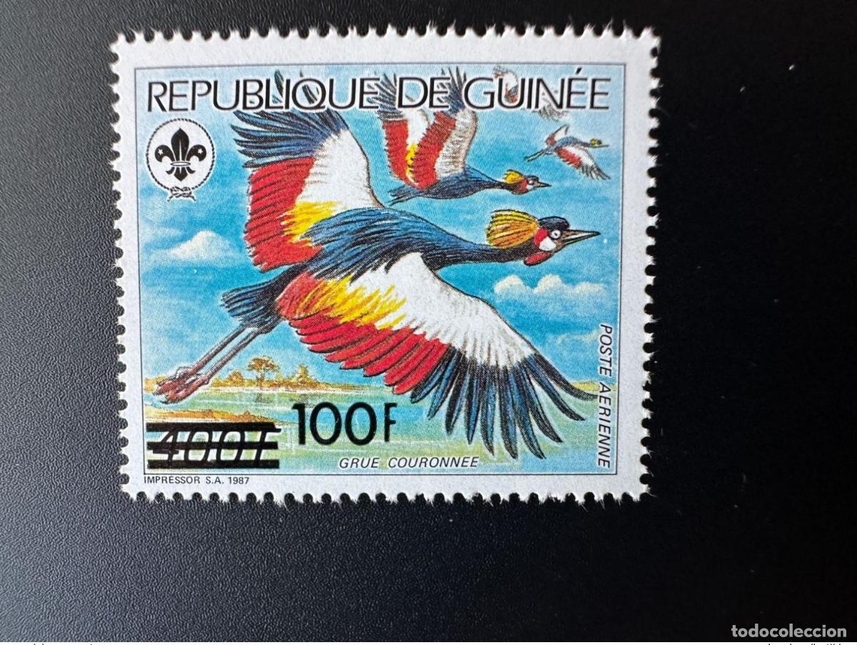 Sellos: Guinea 1991 Mi. 1335 sobrecargado p&aacute;jaro grulla coronado Bird Scouts MNH