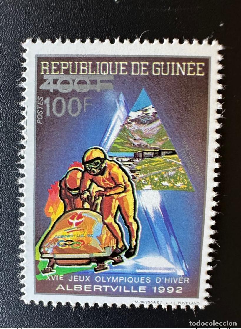Sellos: Guinea 1991 Mi. 1328 sobrecargado Juegos Ol&iacute;mpicos de Invierno Albertville 1992 Bobsleigh