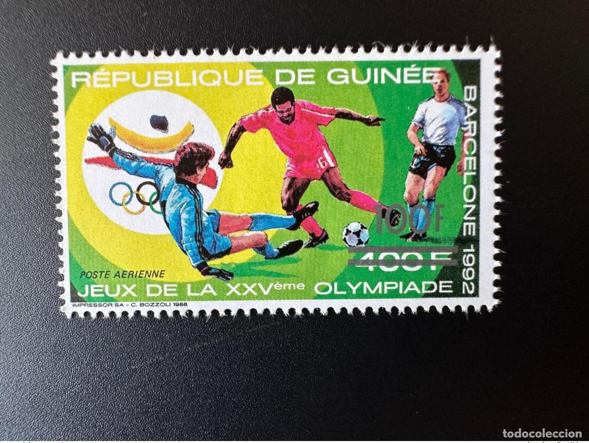 Sellos: Guinea 1991 Mi. 1337 sobrecargado Juegos Ol&iacute;mpicos Barcelona 1992 F&uacute;tbol