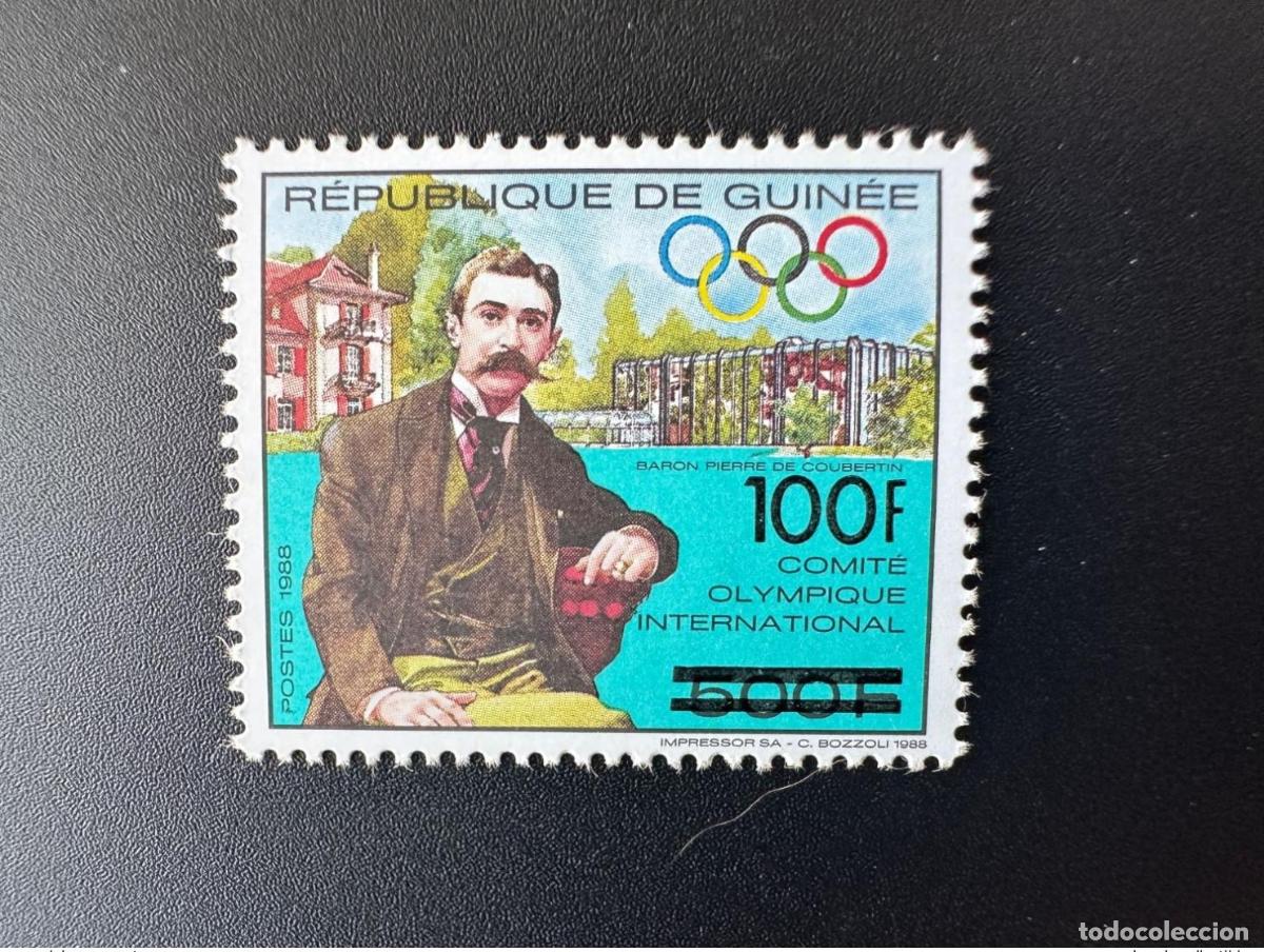 Sellos: Guinea 1991 Mi. 1331 sobrecargado Juegos Ol&iacute;mpicos COI Pierre de Coubertin MNH**