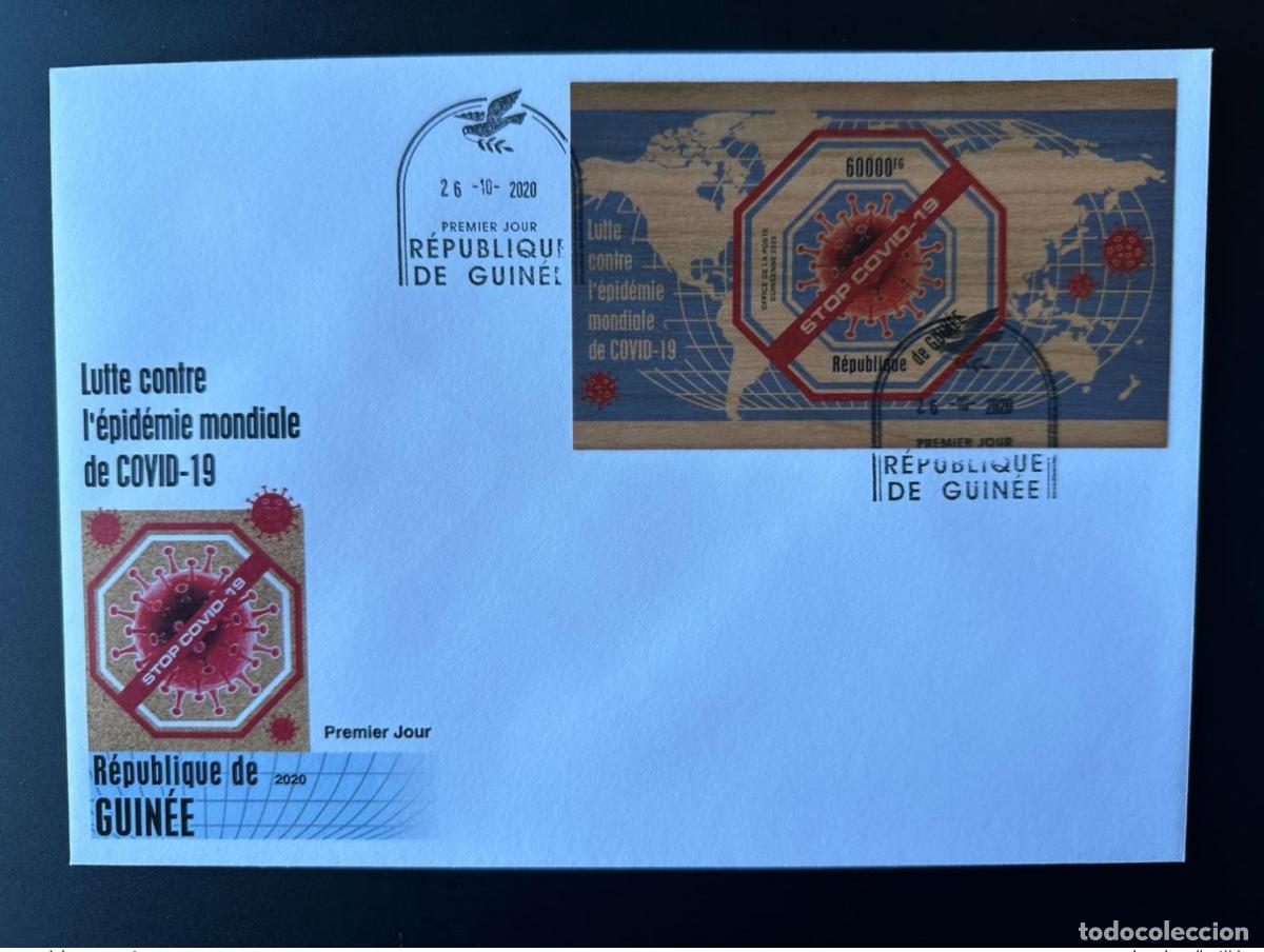 Sellos: Guinea 2020 Mi. Bl. 3307 FDC ND Lucha contra el coronavirus COVID-19 Wood