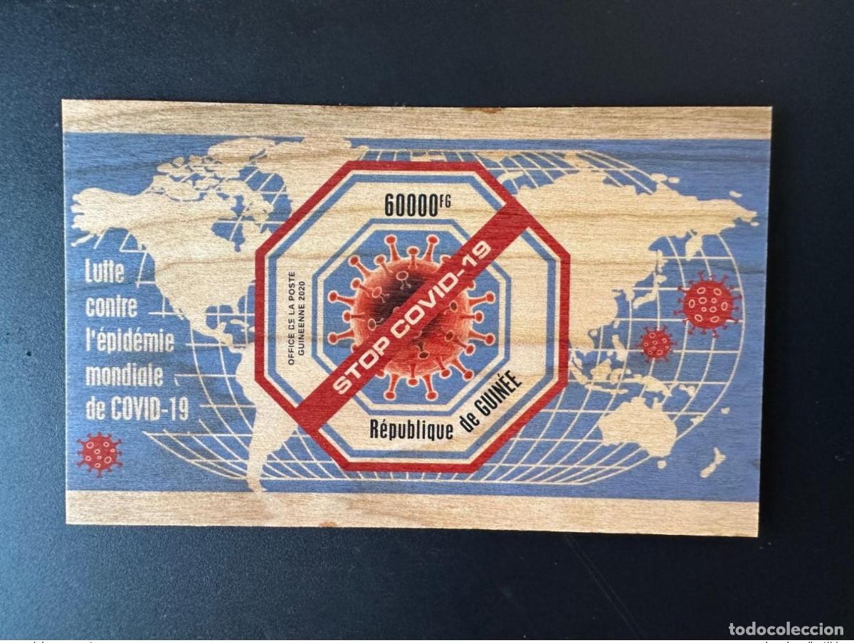 Sellos: Guinea 2020 Mi. Bl. 3307 ND IMPERF Lucha contra el coronavirus COVID-19 Wood
